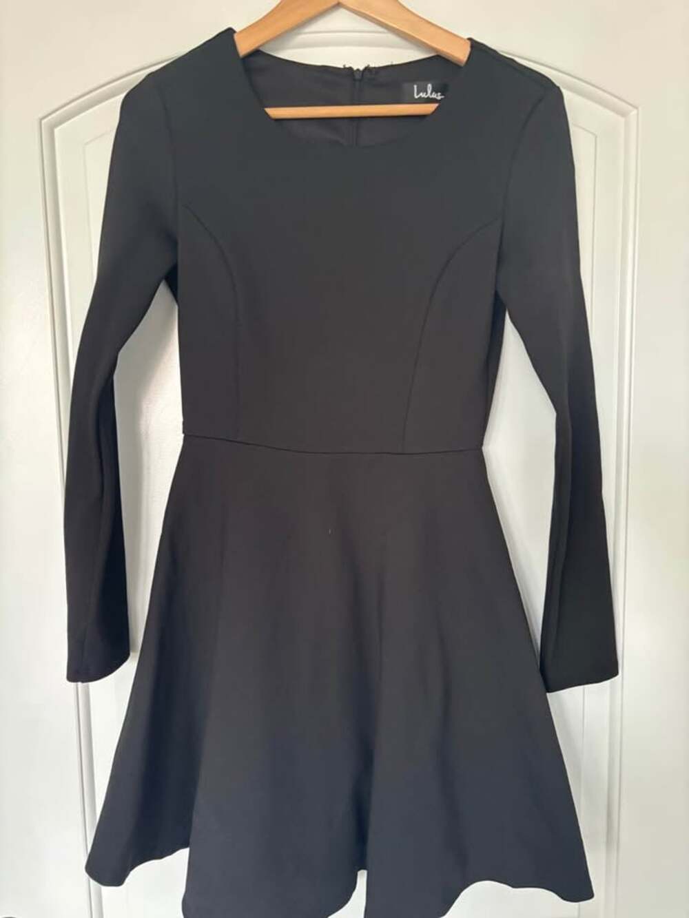 Lulus Forever Chic Black Long Sleeve Skater Dress Fit Flare Mini Size Small